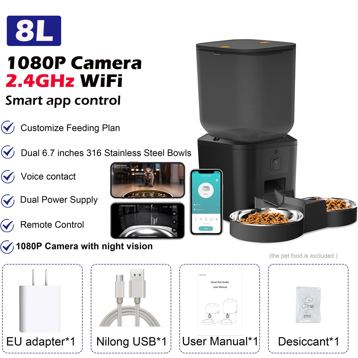 8L Smart Automatic Pet Feeder – HD Camera, Voice Control & App