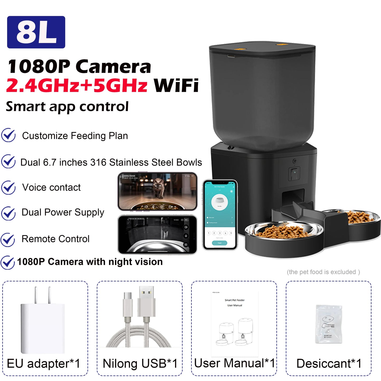 8L Smart Automatic Pet Feeder – HD Camera, Voice Control & App