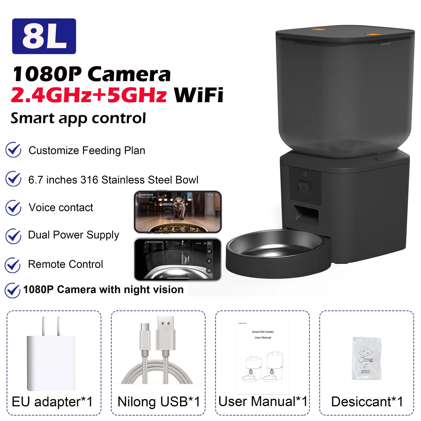 8L Smart Automatic Pet Feeder – HD Camera, Voice Control & App
