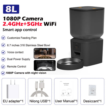 8L Smart Automatic Pet Feeder – HD Camera, Voice Control & App