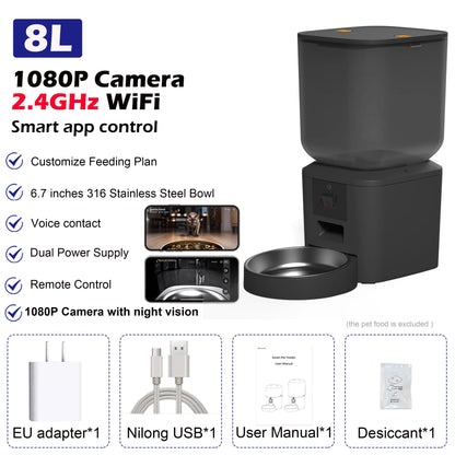 8L Smart Automatic Pet Feeder – HD Camera, Voice Control & App